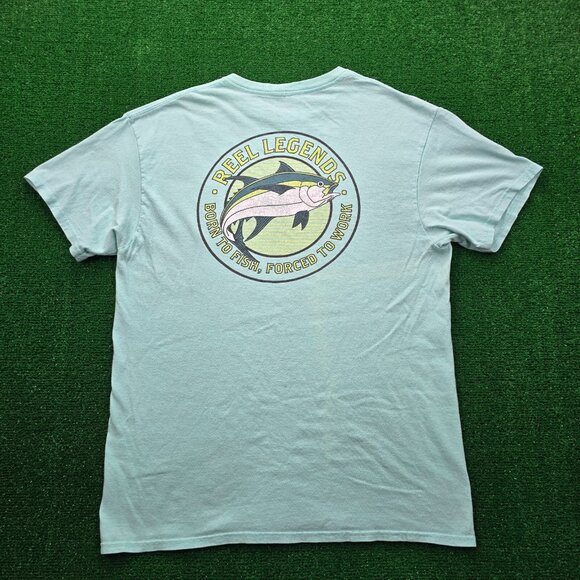 Reel Legends Tshirt Mens Large Light Green Born to Fish Forced to Work Fishing - Picture 1 of 8
